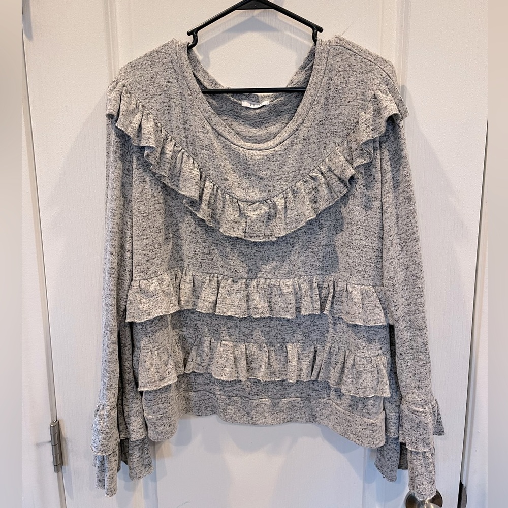 Layered Ruffle Heather Gray Long Sleeve Blouse
